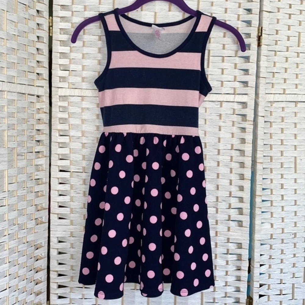 Justice Navy Blue & Pink Sleeveless Twirly Dress Girl’s Size 8